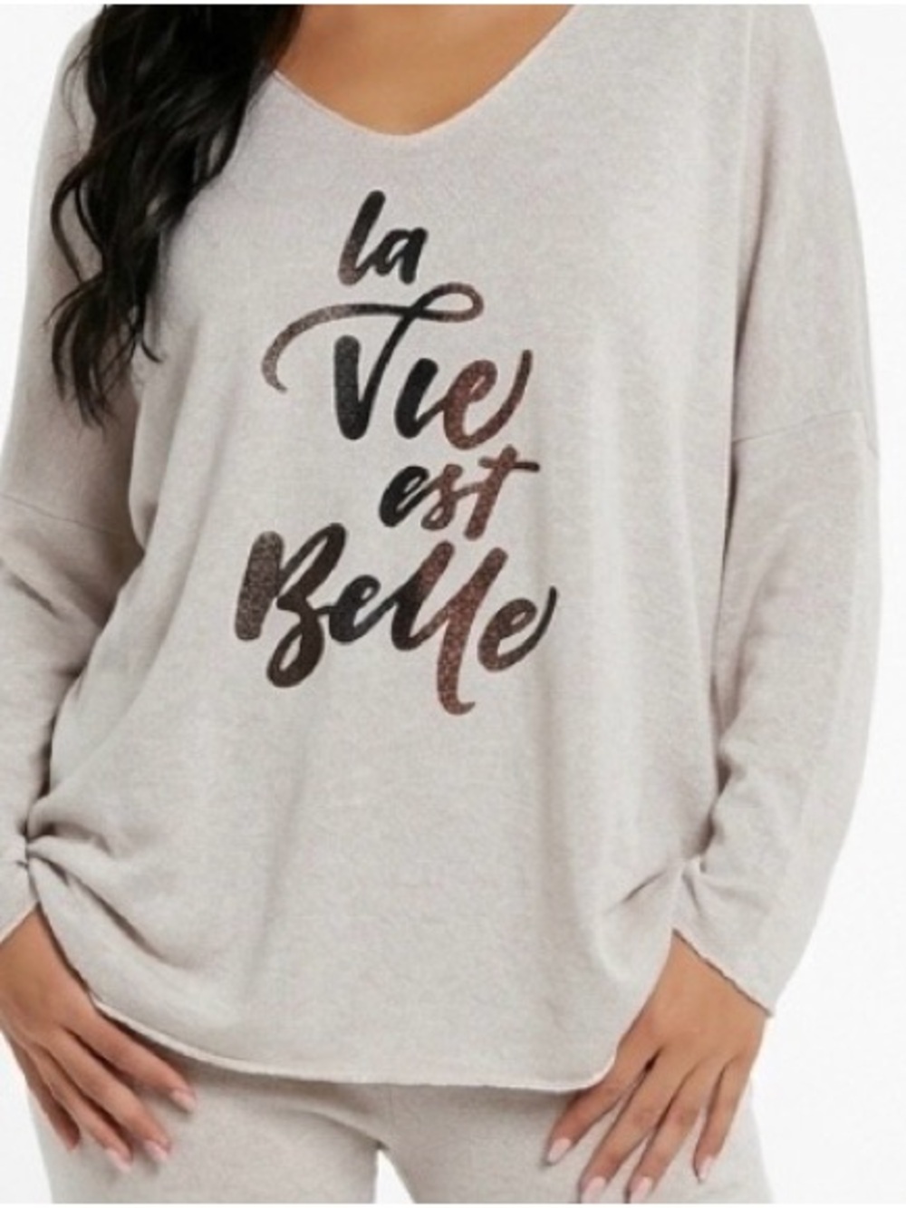 La Vie Est Belle Cream Long-Sleeve Women's Top. From Italy